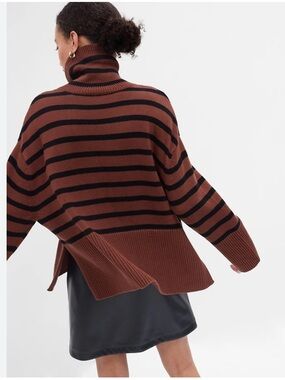 Gap Factory Cotton 24/7 Split Hem Striped Cotton Turtleneck Sweater